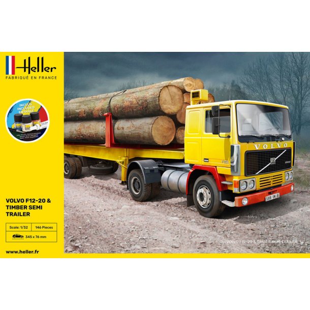Volvo F12-20 &amp; Timber Semi Trailer Starter Kit - Heller 1/32  